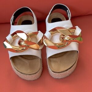 JW Anderson White with Chunky Gold Hardware Sandals